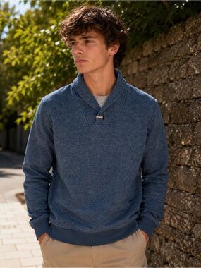 Banana Republic Men’s Shawl Collar Crewneck Sweater - Blue size M 100% cotton